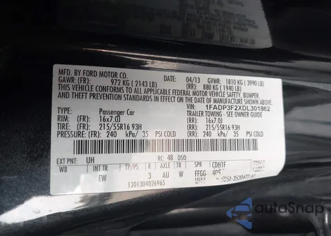 2013 Ford Focus Se z USA, uszkodzony, nr VIN 1FADP3F2XDL301862